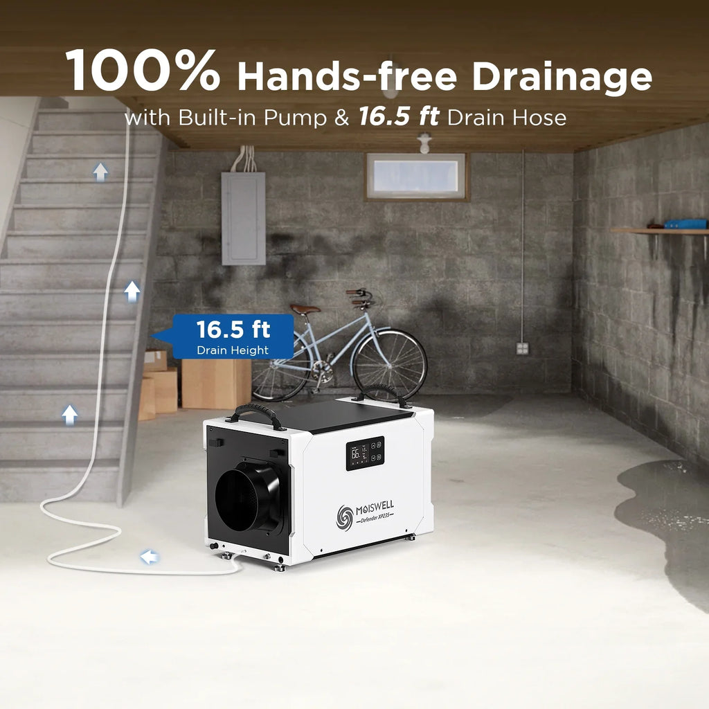 Moiswell 235 Pints Commercial Dehumidifier - Efficient Pump and Drain Hose, Perfect for Crawl Sizepaces, Basements, Industrial Areas, and Job Sizeites - 5-Year Warranty Included