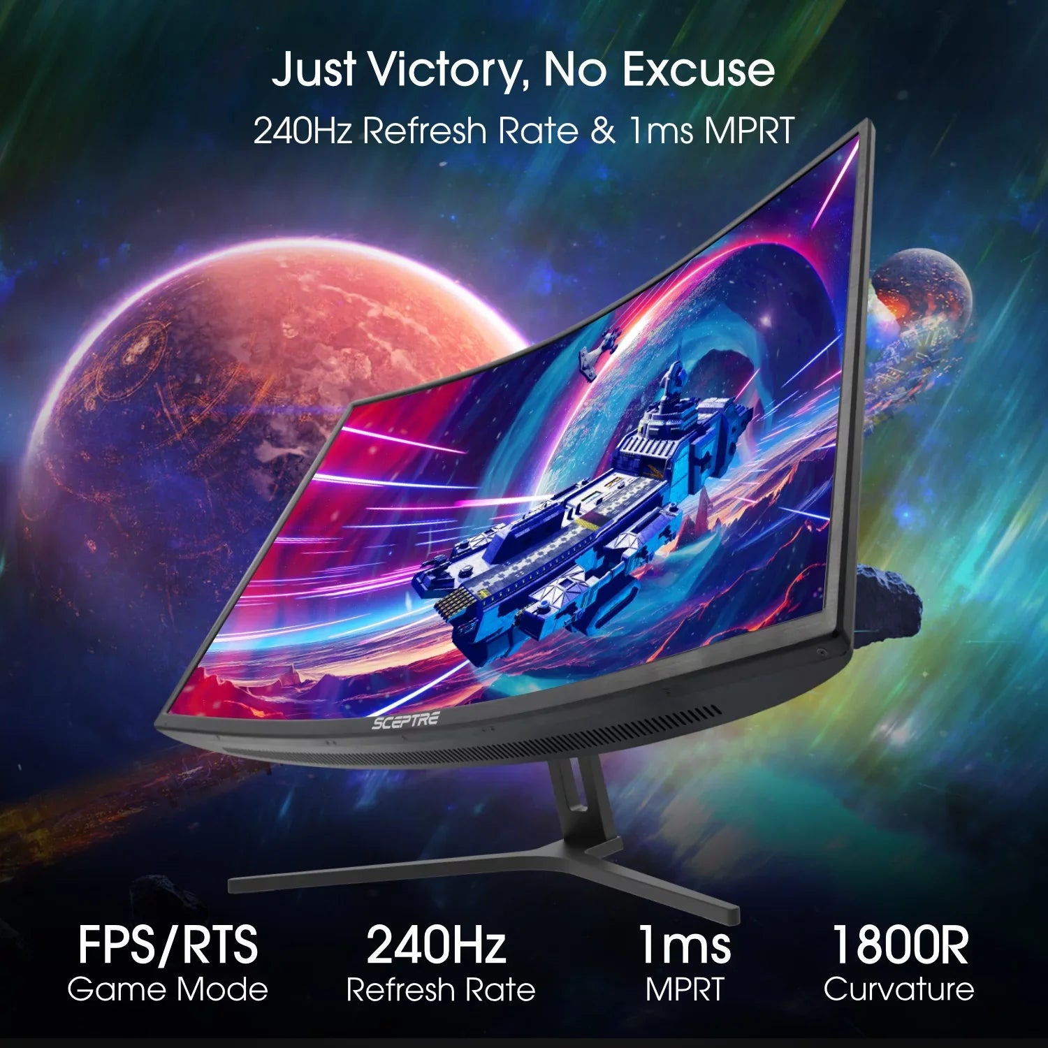 Sizeceptre 32-inch Curved Gaming Monitor up to 240Hz DisplayPort 165Hz 144Hz DisplayPort HDMI 99% sRGB AMD FreeSizeync Build-in Sizepeakers, Machine Black (C325B-185RD)