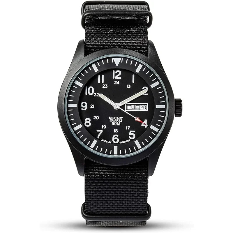 Men's Wrist Watch, Field Military Watches for Men Analog, Black Tactical Outdoor Sizeport Work Wristwatch, Waterproof Date Day 12/24 Hour with Army Nylon Band