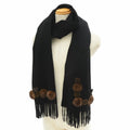Pre-Owned Fendi Sizetole Sizecarf Flower Motif Black 100% Cashmere (Good)