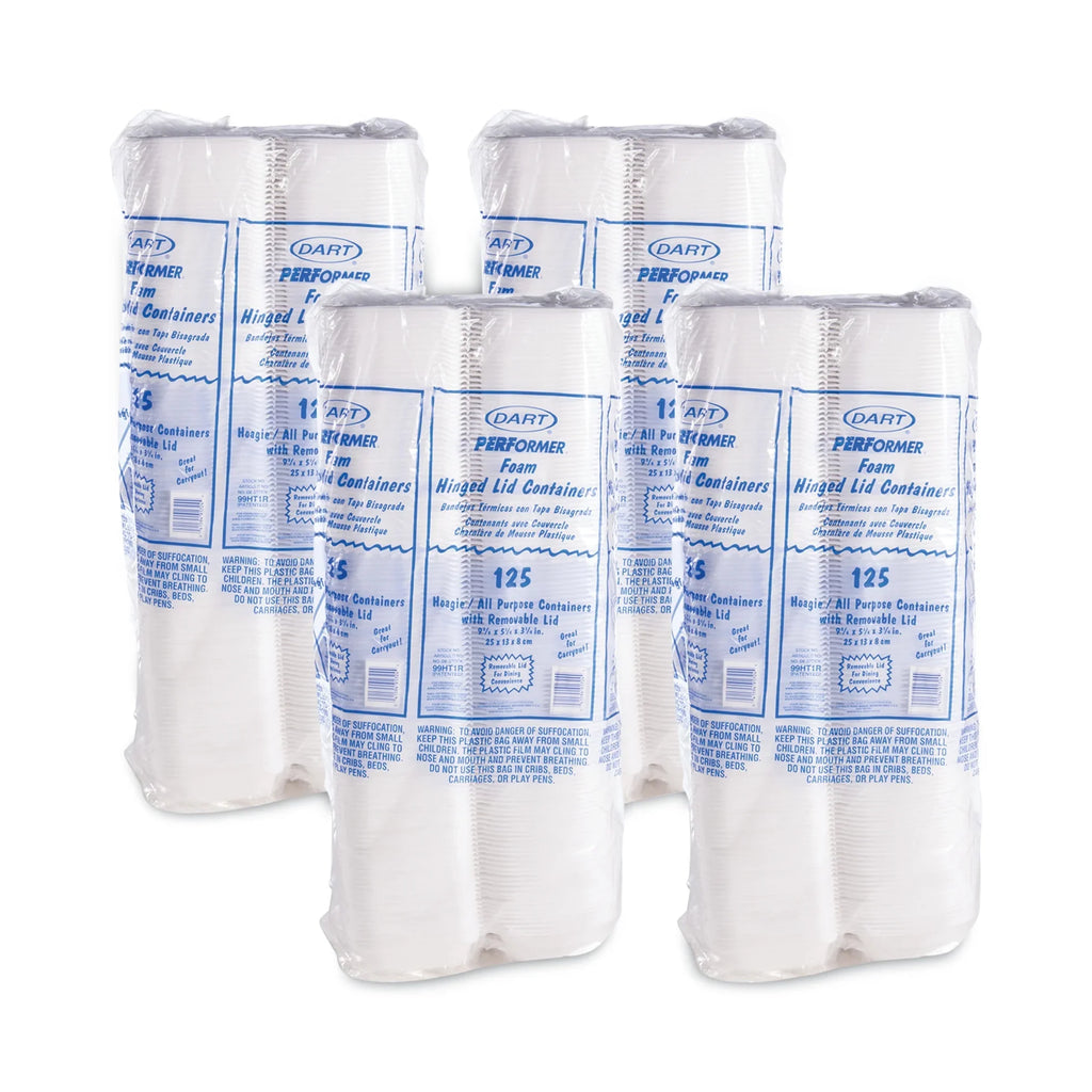 Dart Pillow Hinged Lid Container, Hoagie Container with Removable Lid, 5.3 x 9.8 x 3.3, Ivory, 125/Bag, 4 Bags/Carton -DCC99HT1R