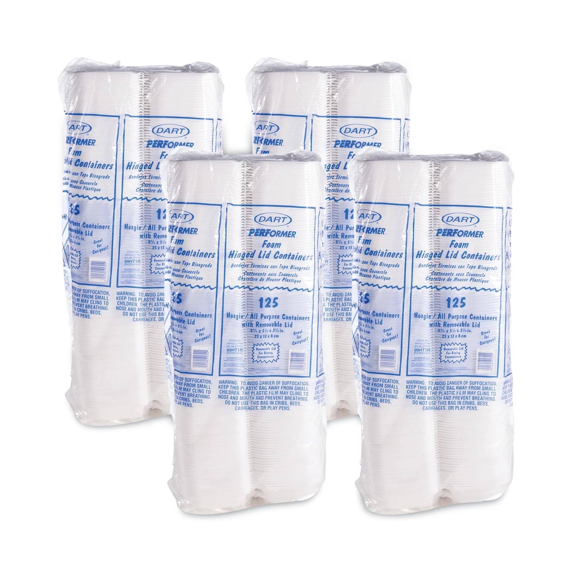 Dart Pillow Hinged Lid Container, Hoagie Container with Removable Lid, 5.3 x 9.8 x 3.3, Ivory, 125/Bag, 4 Bags/Carton -DCC99HT1R