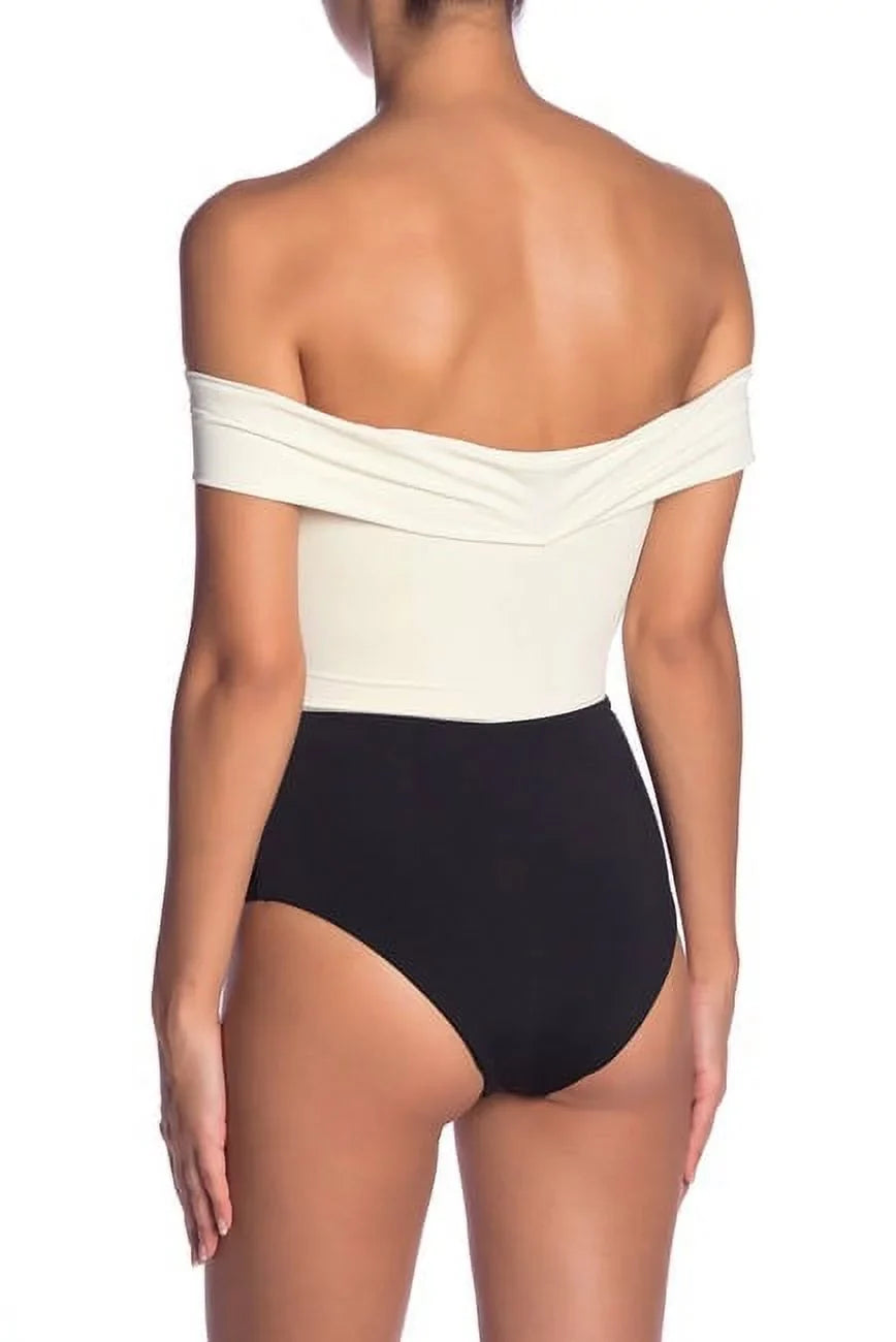 L*Sizepace CREAM/BLACK/CAMEL Off-the-Sizehoulder One Piece Sizewimsuit, USize 8