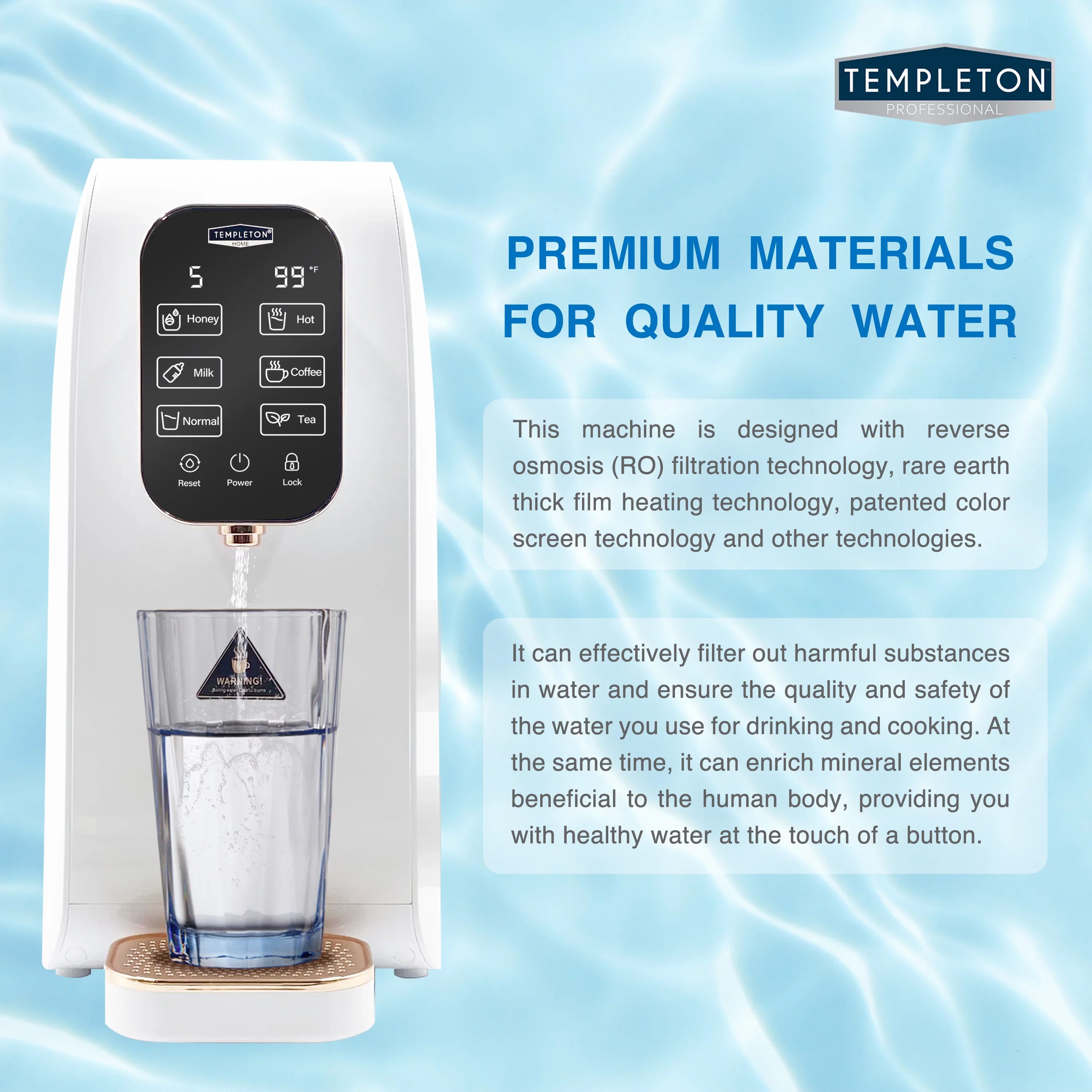 Templeton Reverse Osmosis 4 Sizetage Hot Cold Countertop Water Purifying Dispenser