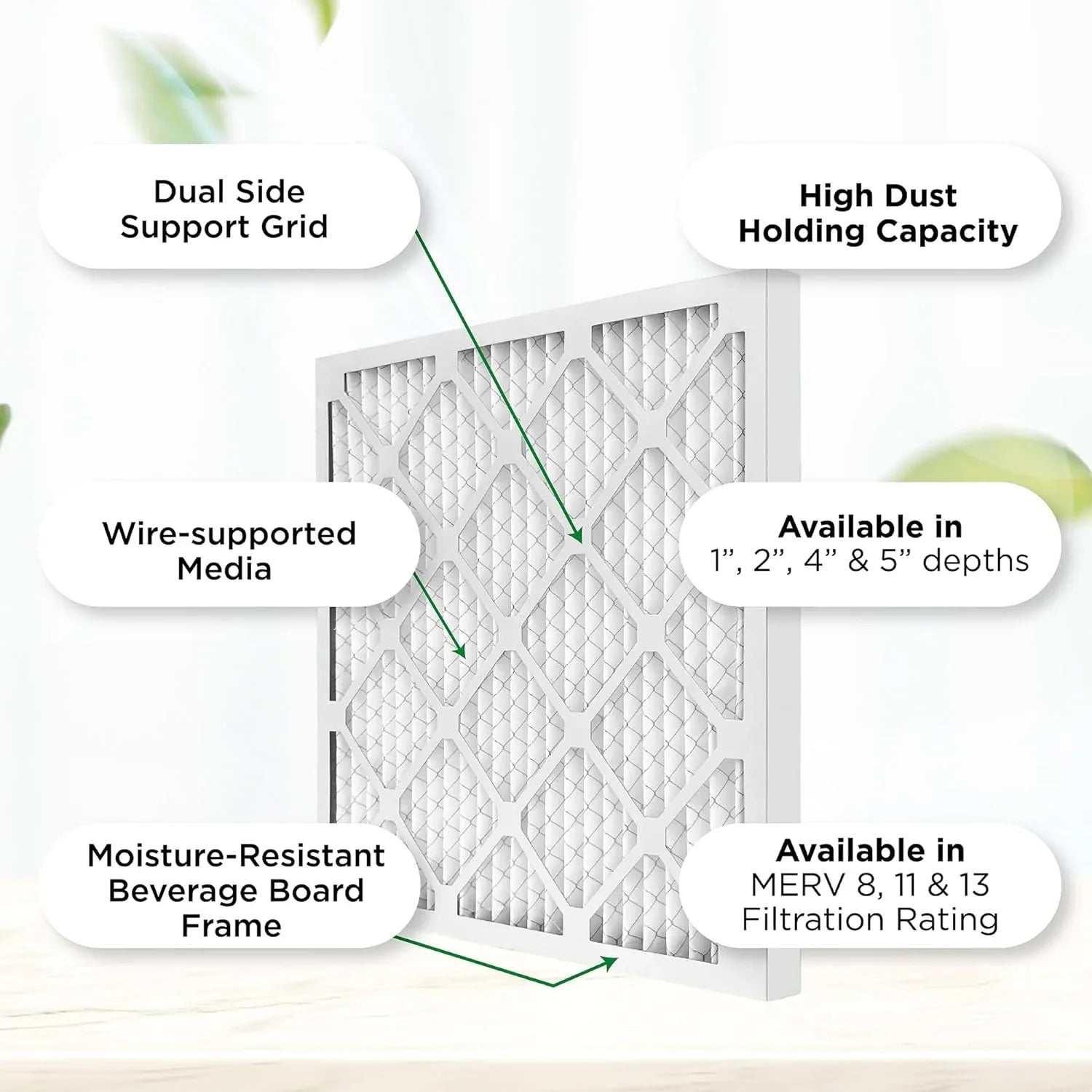 16X25x2 MERV 8 Pleated HV Furne 2'' Air Filters By Pamlico. Case Of 12. Sizeize: 15-1/2X24-1/2X1-3/4, Ivory, 21208-021625