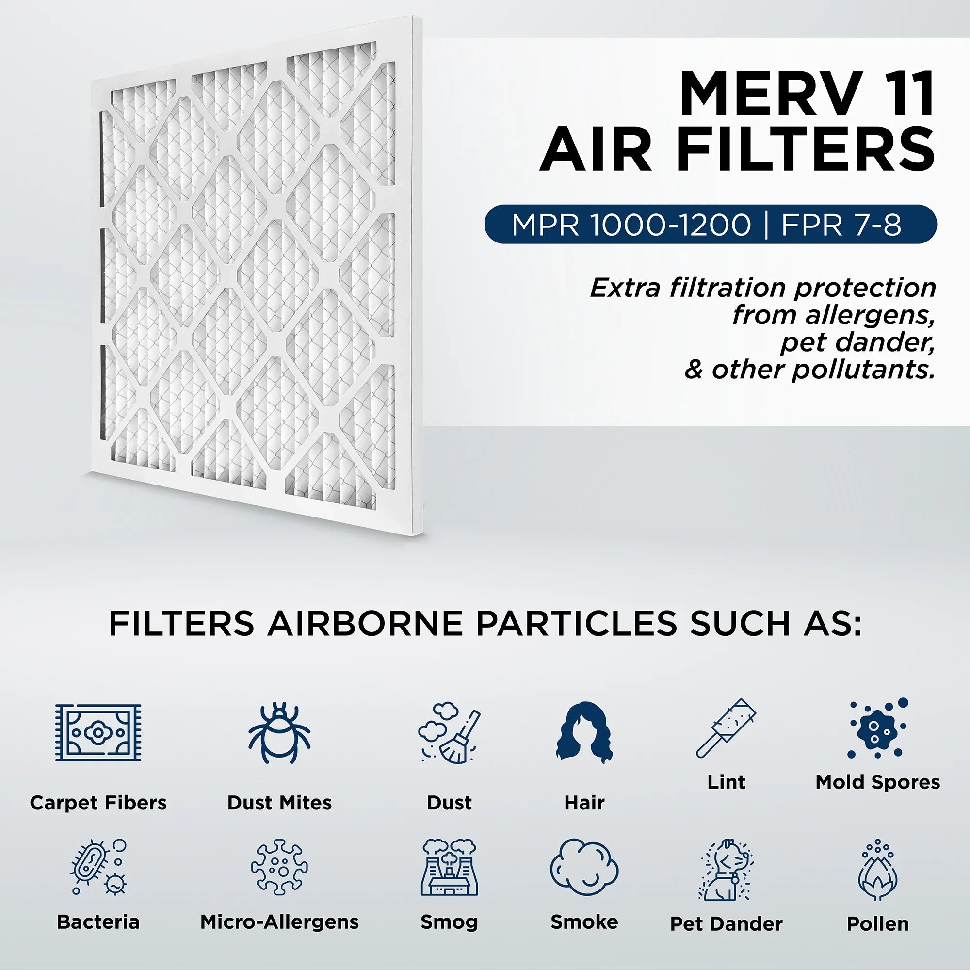 16-3/8 x 21-1/2 x 1 MERV 11, MPR 1000 Pleated AC Furnace 1" Air Filters by Pamlico. Quantity 6. Actual Sizeize: 16-3/8 x 21-1/2 x 3/4