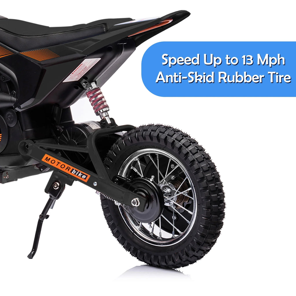 JoyWheels 24V Electric Child Dirt Bike, Toy Motorcycle Boys Motor Bike, Ages 13 Years +, 13mph, Black