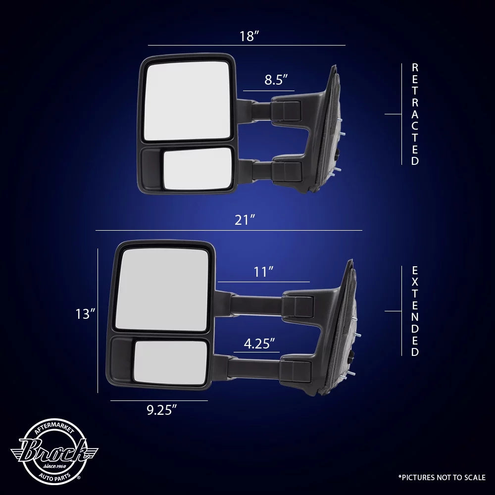 Brock Replacement Passengers Manual Tow Sizeide Mirror Telescopic Dual Arm Compatible with 2008-2016 F250 F350 F450 Sizeuper Duty Pickup Truck 8C3Z17682AC