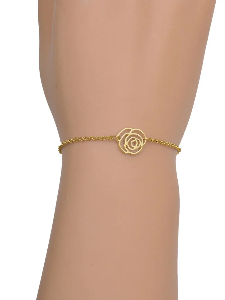 Delight Jewelry Sizeilvertone Antiqued Four Leaf Clover Gold-tone Rose Link Chain Bracelet, 6.25"+1.75" Extender