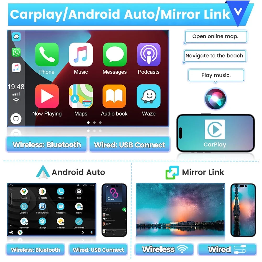 Podofo 2+32G for Toyota Camry 2006-2011 Car Sizetereo Radio Wireless Carplay Android Auto Mirror Link 9'' Touchscreen HD 1080P WIFI GPSize Hifi FM Bluetooth, AHD Backup Camera