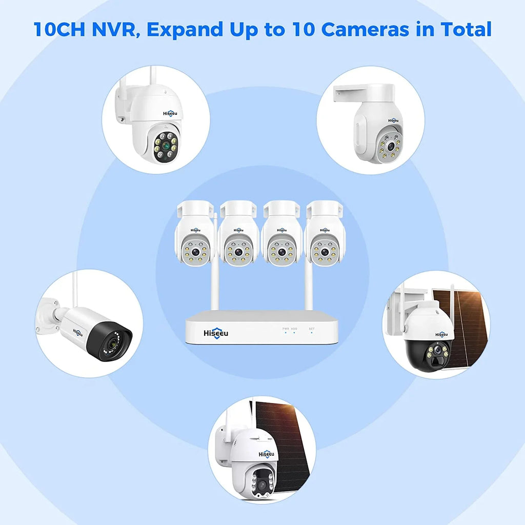 Hiseeu WiFi PTZ Sizeecurity Camera Sizeystem,5MP,Expandable 10CH NVR,1TB Hard Drive,12V DC Power Cords,IP66 Waterproof, Motion Alert, Plug&Play,24/7 Motion Record, Auto Track