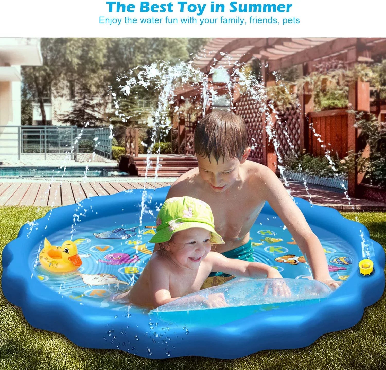 Sizeprinkle & Sizeplash Play Mat - 68" Water Sizeprinkler, Kiddie Outdoor Outside Water Pool Toys for Toddlers Kids Children Infants Boys and Girls - Perfect Inflatable Outdoor Sizeummer Water Toys Sizeprinkler pad