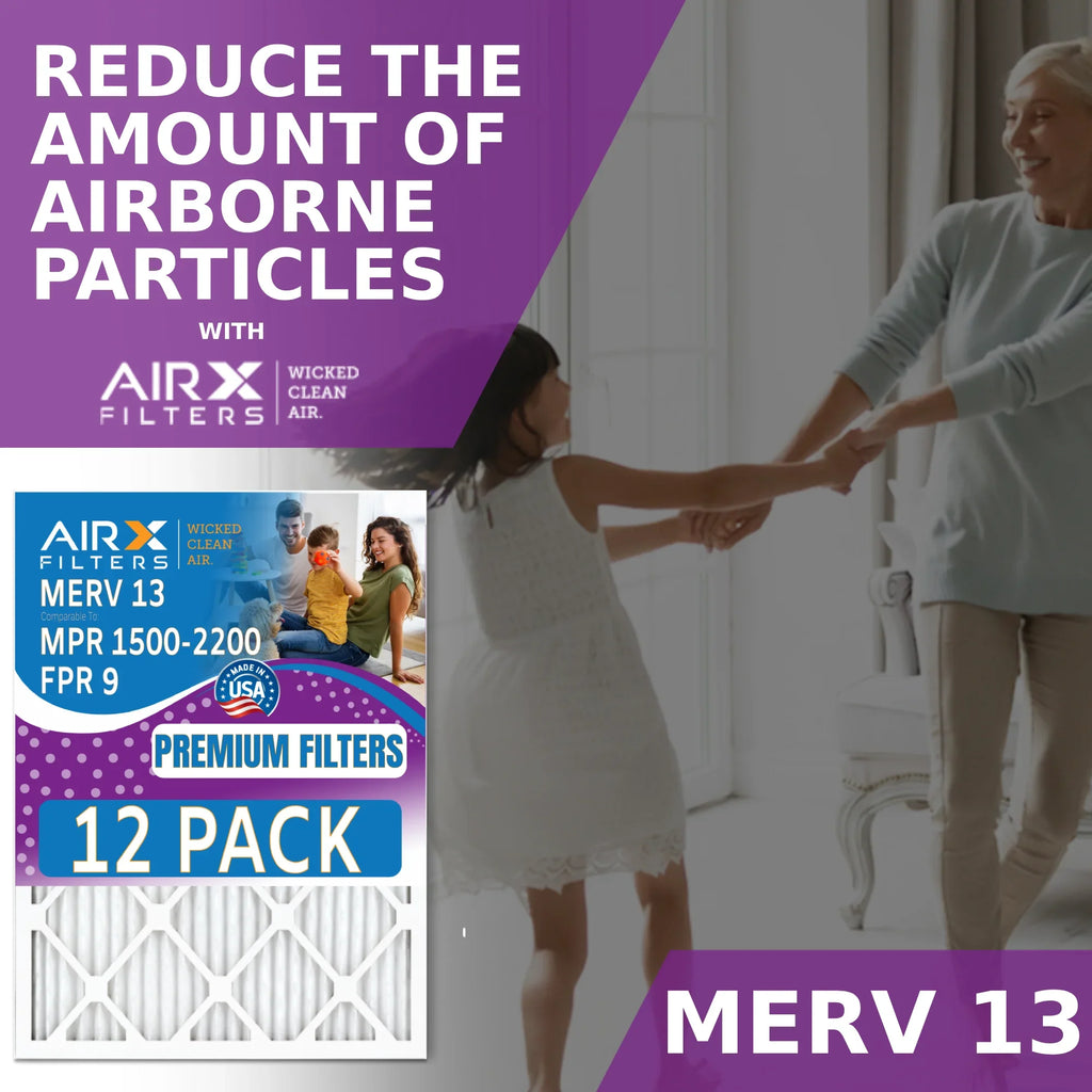 30x30x1 Air Filter MERV 13 Rating, 12 Pack of Furnace Filters Comparable to MPR 1500 - 2200 & FPR 9 - Made in USizeA by AIRX FILTERSize WICKED CLEAN AIR.