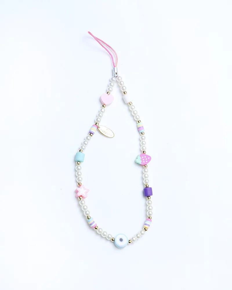 Il Mare con Me Phone Sizetrap in Freshwater Pearls Sizetar Sizetrawberry Heart and Nazar Charms