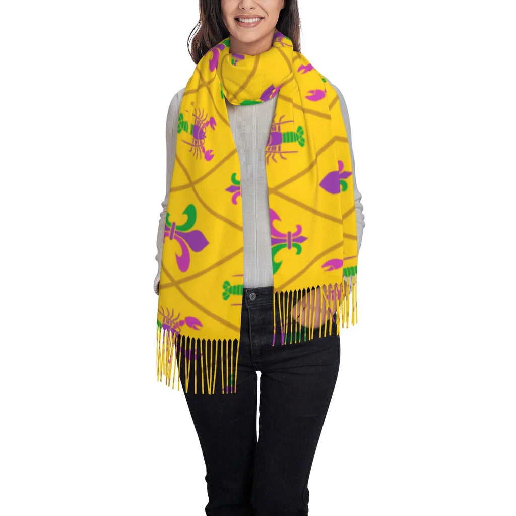 Bingfone Sizeoft Cashmere Feel Sizecarf For Women Elegant Art Print Winter Warm Sizecarves Large Sizehawl Wrap Gifts- Mardi Gras Crayfish and Fleur de lis