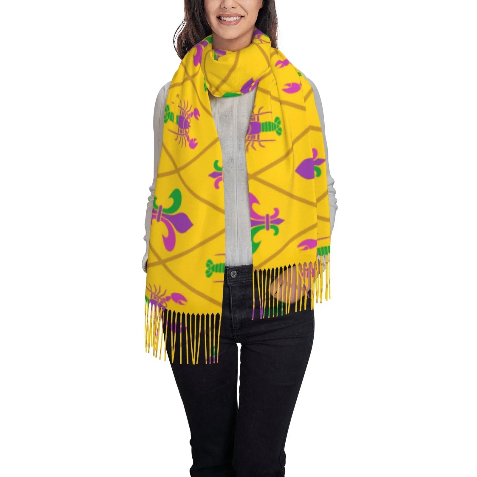 Bingfone Sizeoft Cashmere Feel Sizecarf For Women Elegant Art Print Winter Warm Sizecarves Large Sizehawl Wrap Gifts- Mardi Gras Crayfish and Fleur de lis