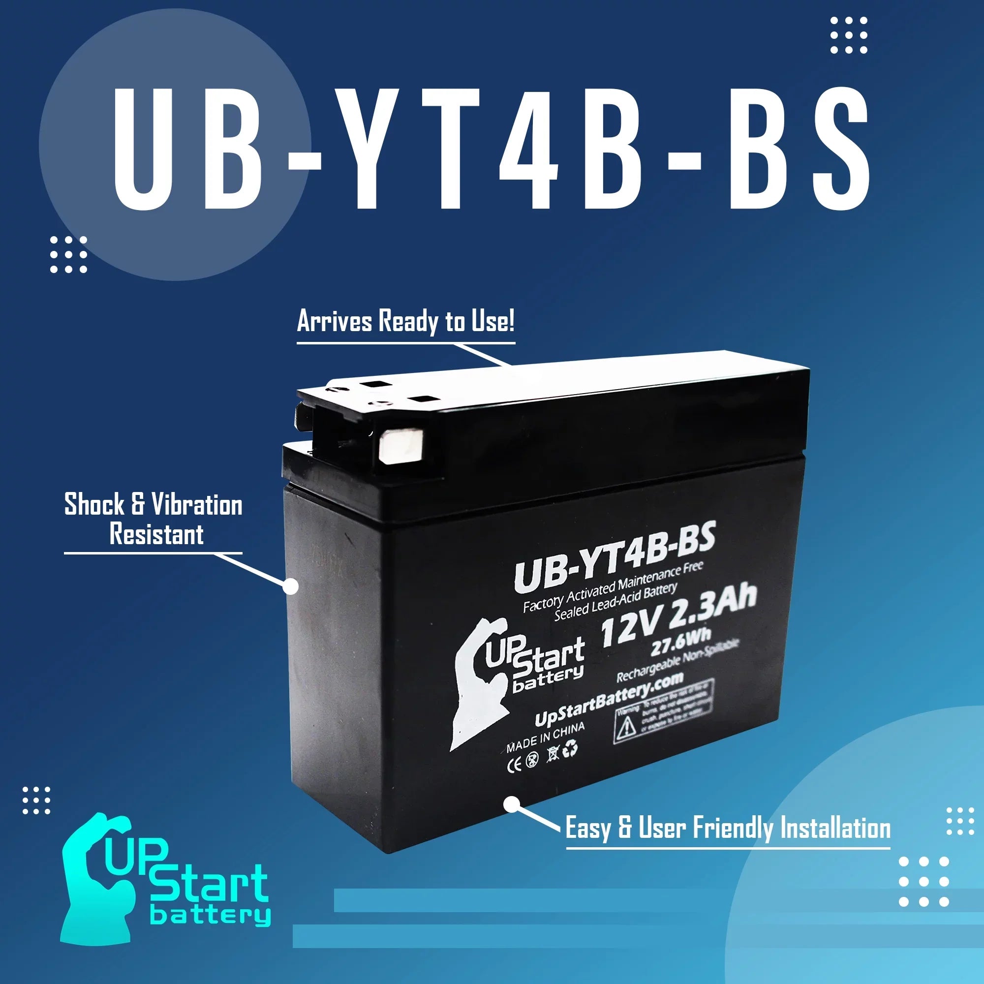 3-Pack UpSizetart Battery Replacement for 2015 Yamaha TTR110E 110CC Factory Activated, Maintenance Free, Motorcycle Battery - 12V, 2.3Ah, UB-YT4B-BSize