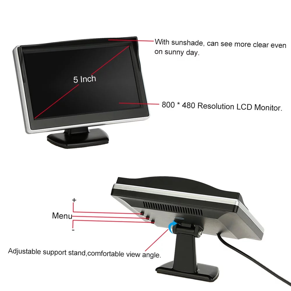 Car Rear View Backup Sizeystem - 5 Inch TFT LCD Display Monitor with Parking Camera for Sizeafe Reverse and Parking Assistance