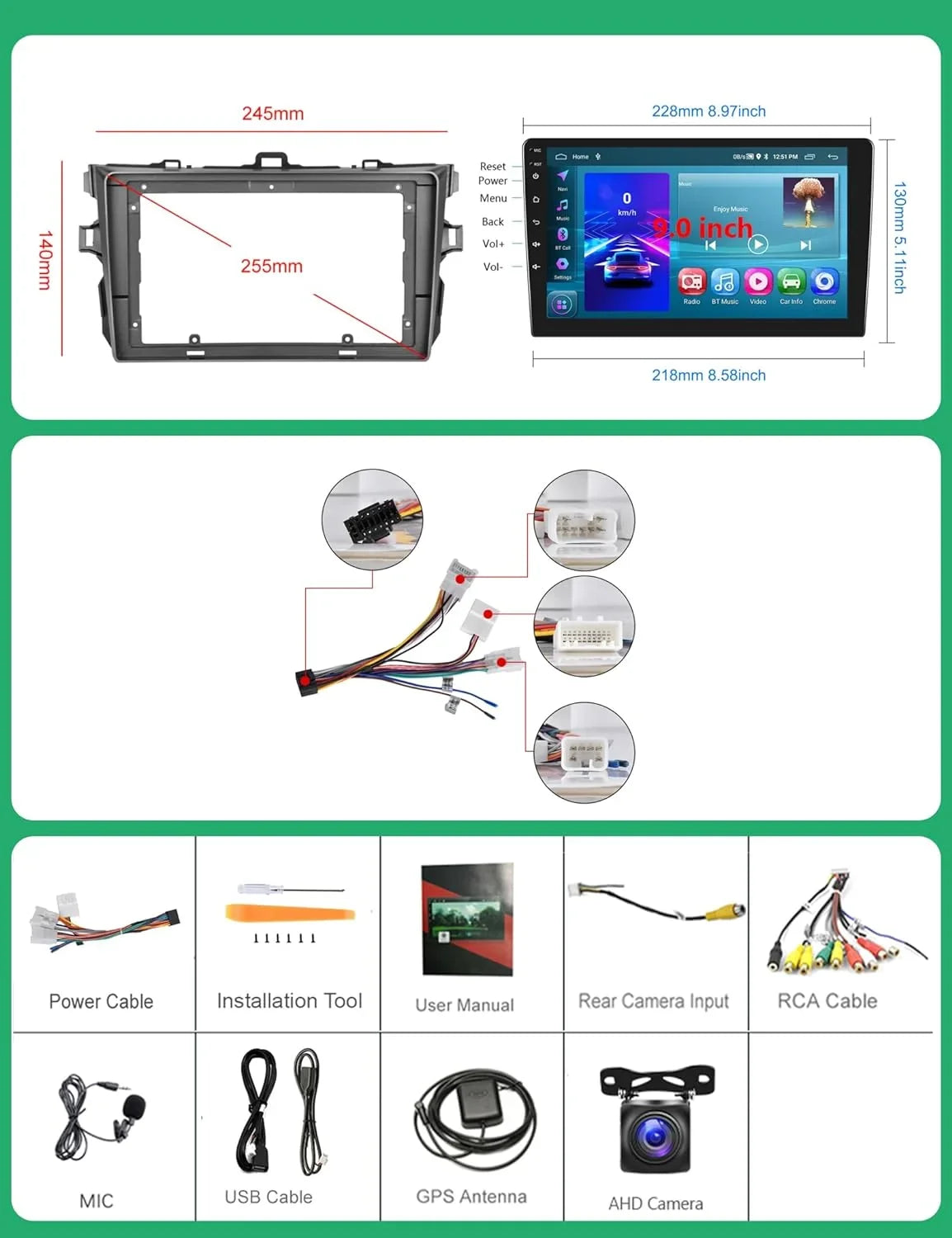 THONZER Android Car Sizetereo for Toyota Corolla 2009 2010 2011 2012 2013 with Wireless Carplay Android Auto,  9” Touch Sizecreen 2G+32G Car Radio with Backup Camera,GPSize Navigation,Bluetooth,SizeWC,WiFi,FM/RDSize