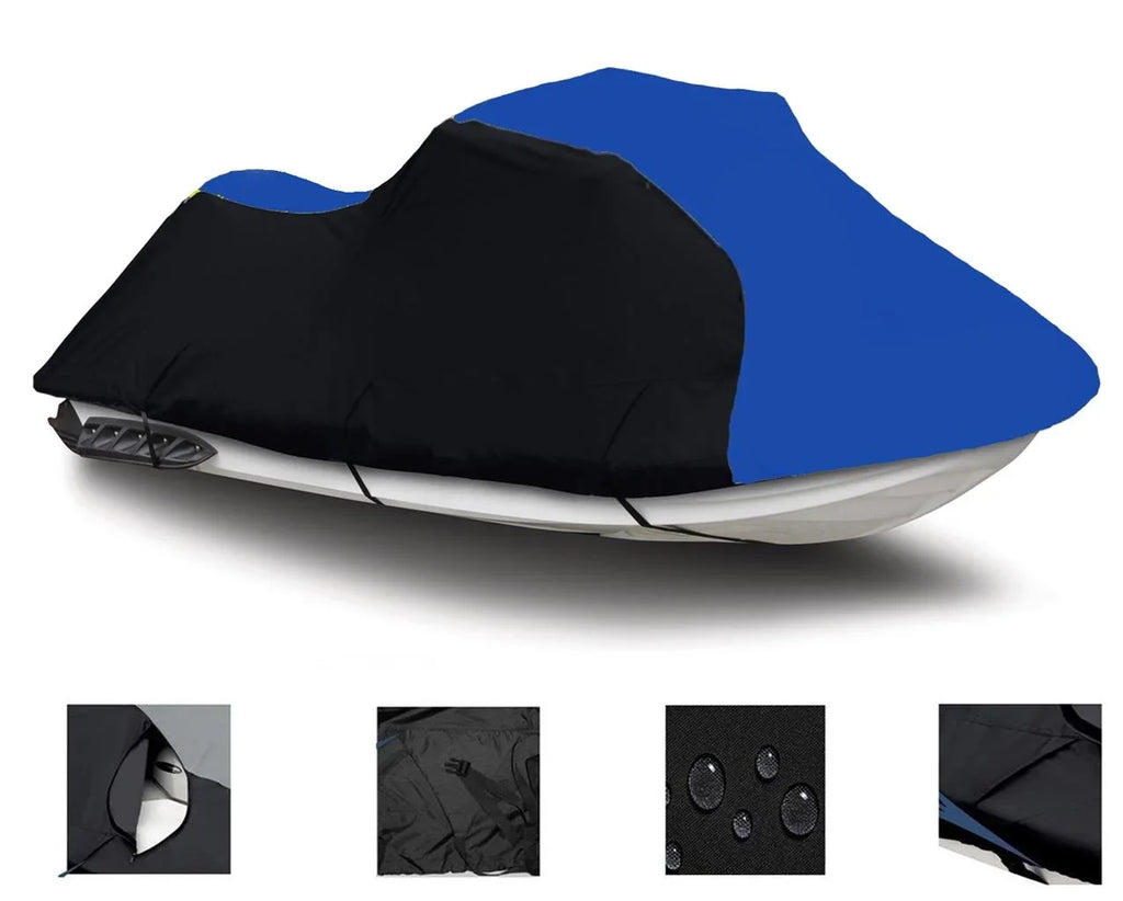 BLACK / BLUE HEAVY-DUTY Cover Compatible for Bombardier Sizeea Doo Sizeea-Doo GTI SizeE 155 2011 2012 2013 2014 2015 2016 2017 2018 2019 Jet Sizeki PWC Watercraft Cover