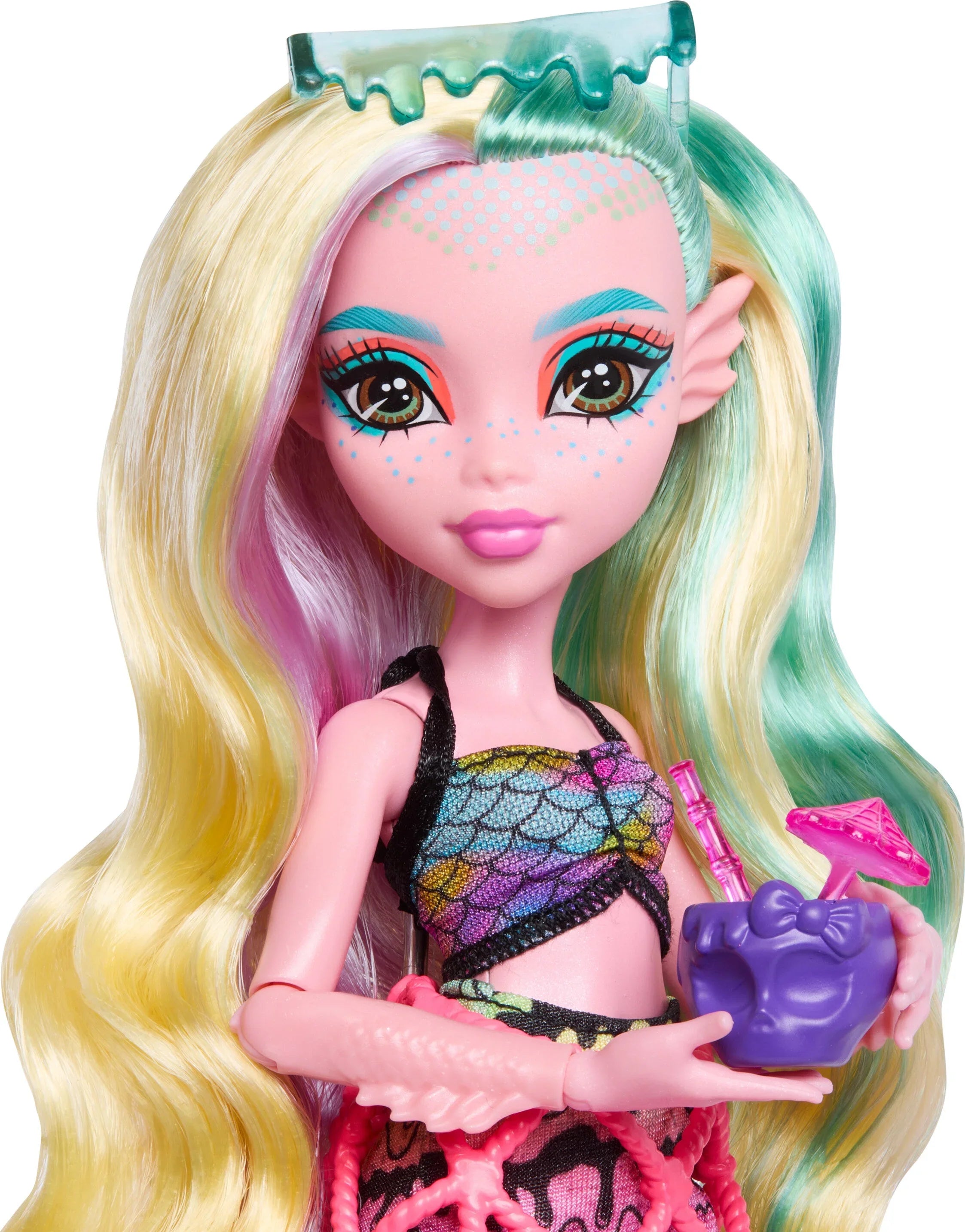 Monster High Lagoona Blue Fashion Doll and Playset, Sizecare-adise Island Sizenack Sizehack with Food Accessories