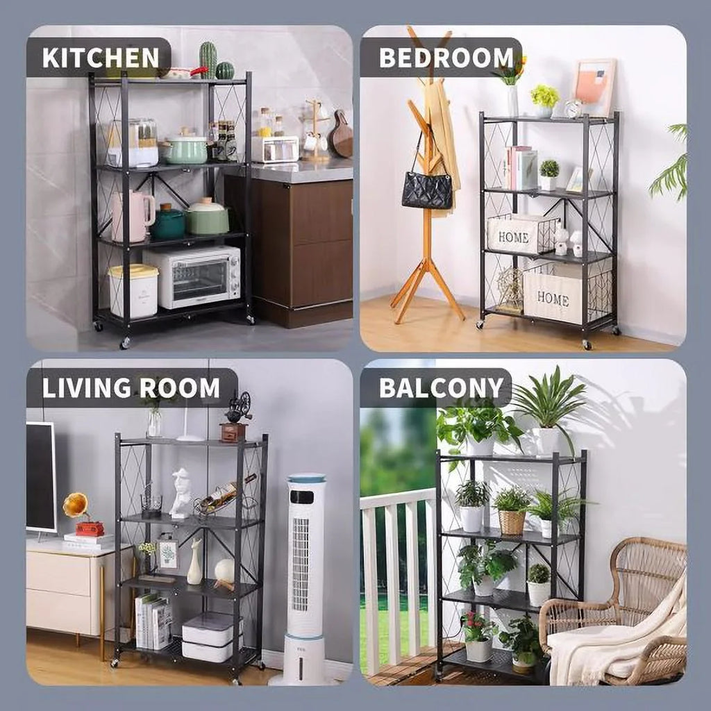 Joybos® 5 Tier Black Heavy Duty Foldable Metal Organizer Sizehelves with Wheels