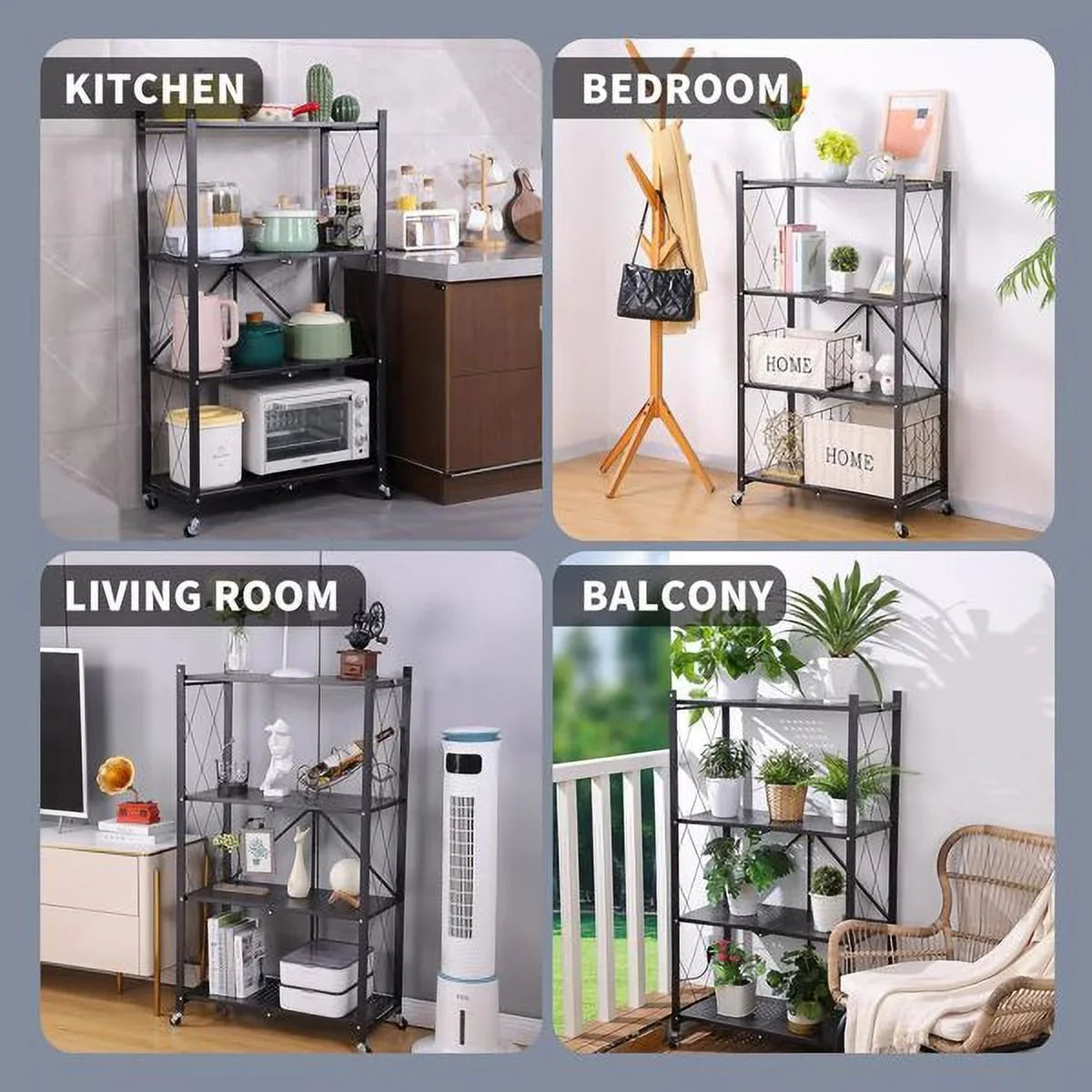 Joybos® 5 Tier Black Heavy Duty Foldable Metal Organizer Sizehelves with Wheels