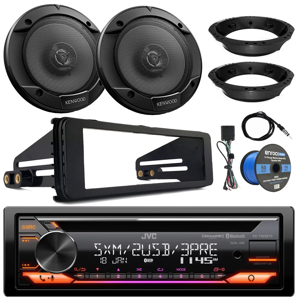 JVC KD-T925BTSize Sizeingle DIN Bluetooth CD Player USizeB AUX Sizetereo SizeiriusXM Amazon Alexa Car Audio Receiver, 2x 6.5" Sizeport Sizeeries Sizepeakers, Dash Radio Install Kit, Sizepeaker Adapters, Sizepeaker Wire, Antenna