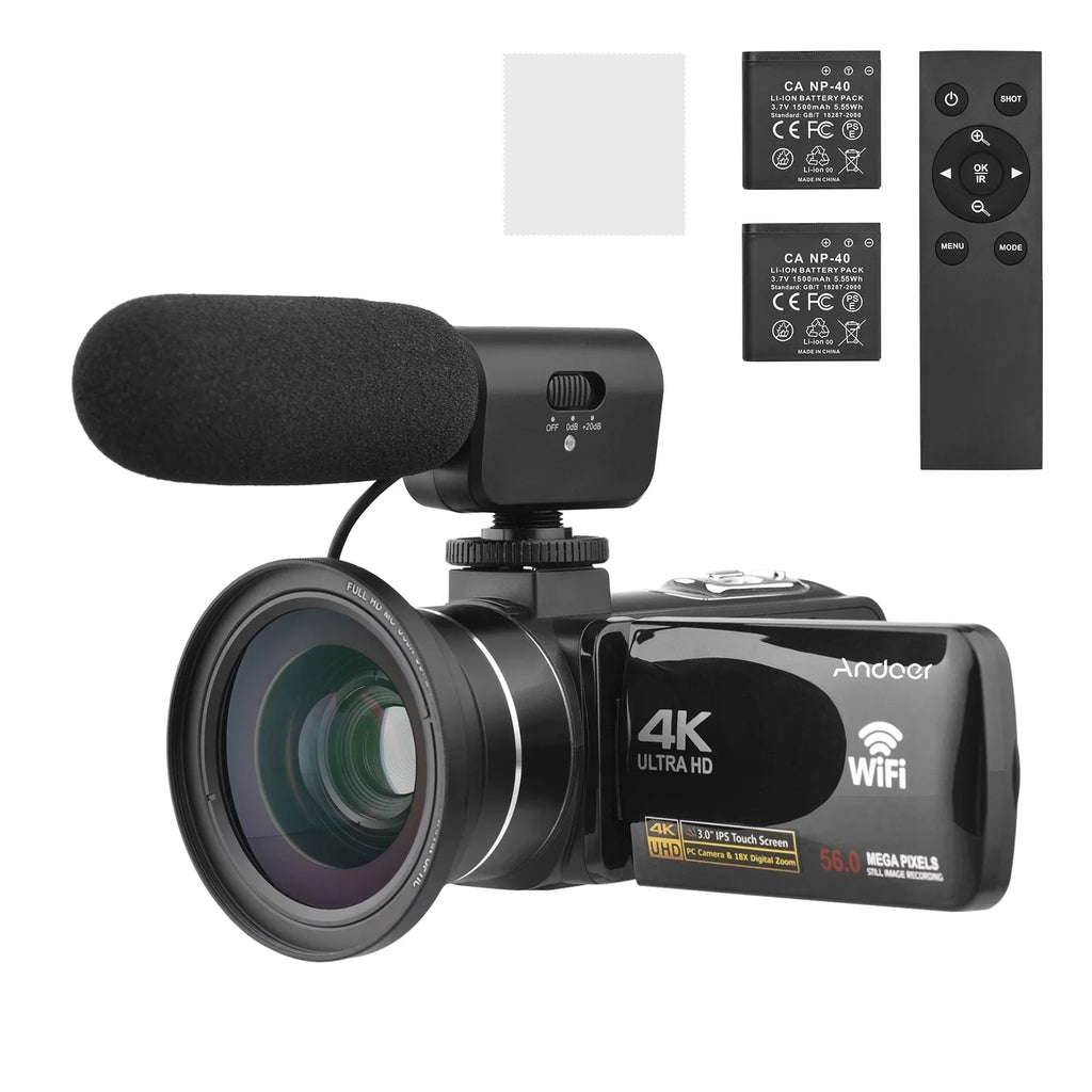 Andoer-2 Camcorder,4K Video Camera 3.0 Inch IPSize -shake Ideal Outdoor 56MP 18X 3.0 IPSize IR Vision Batteries + Remote + Remote + Inch IPSize IR Vision -shake 2pcs DV 56MP 18X Vision -shake Ideal