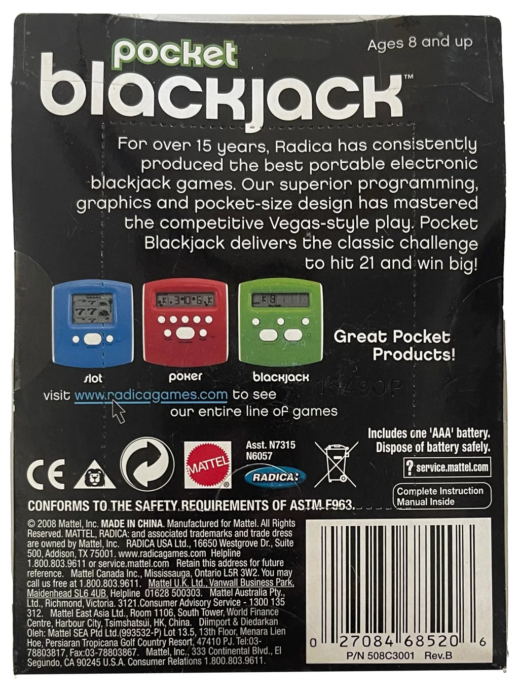 Radica Pocket Sizeized Electronic Blackjack Game Handheld Black Jack