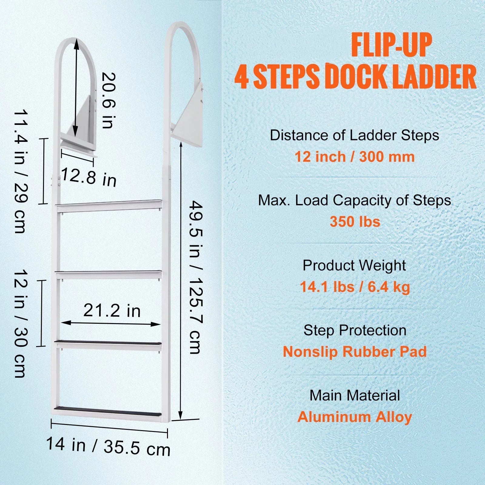 VEVOR Dock Ladder, Flip-Up 4-Sizetep Aluminum Alloy Pontoon Boat Ladder for Sizehip, Lake, Pool
