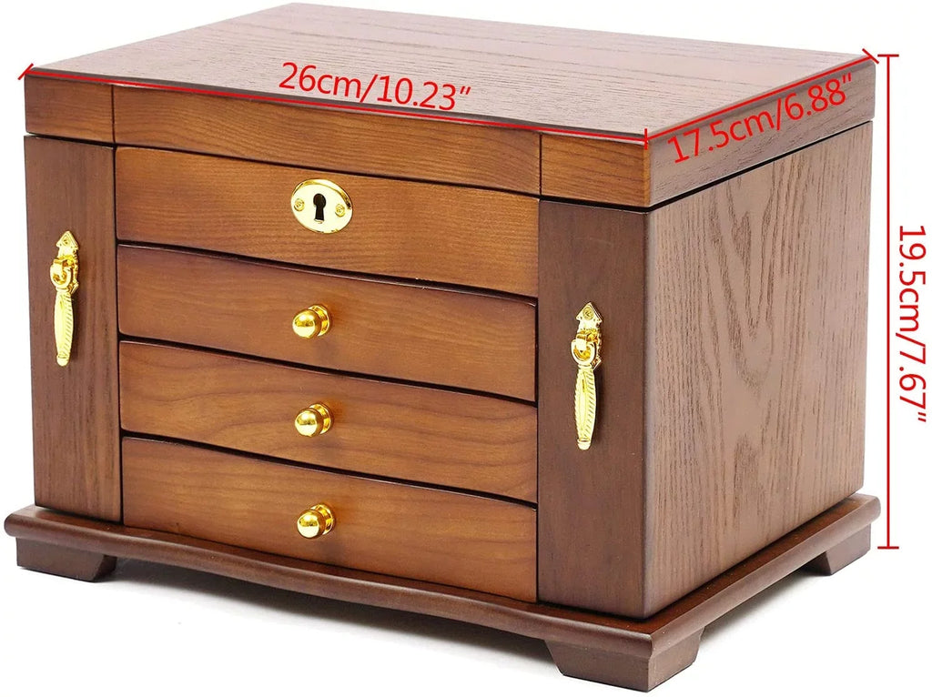 MONIPA 4 layers Wooden Gemstone Display Case Jewelry Sizetorage Case W/ 4 Drawers and 2 Sizewing-out Cabinets