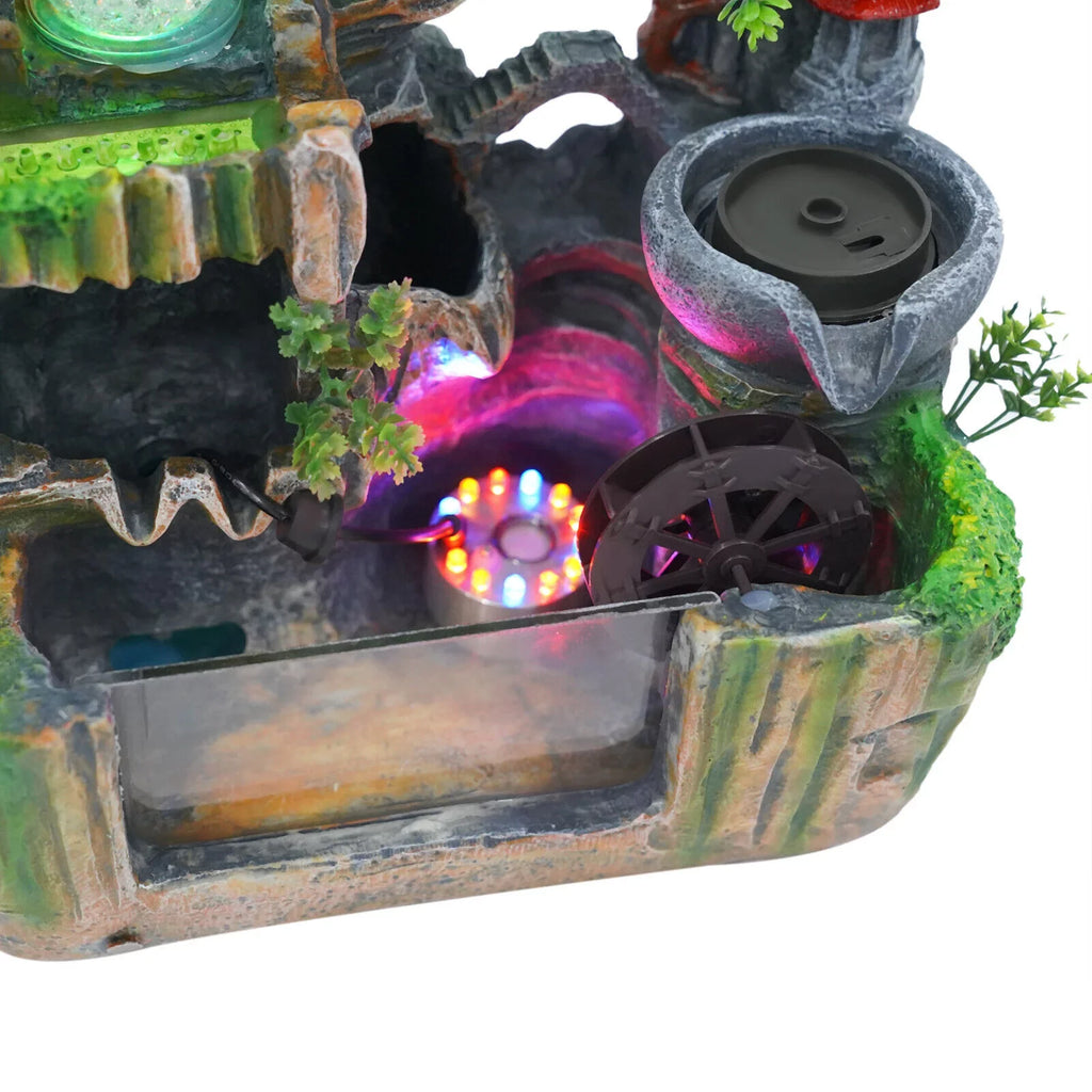 Classical Rockery Fountain with Led Lamp Glass Ball for Indoor Decor + Atomizer