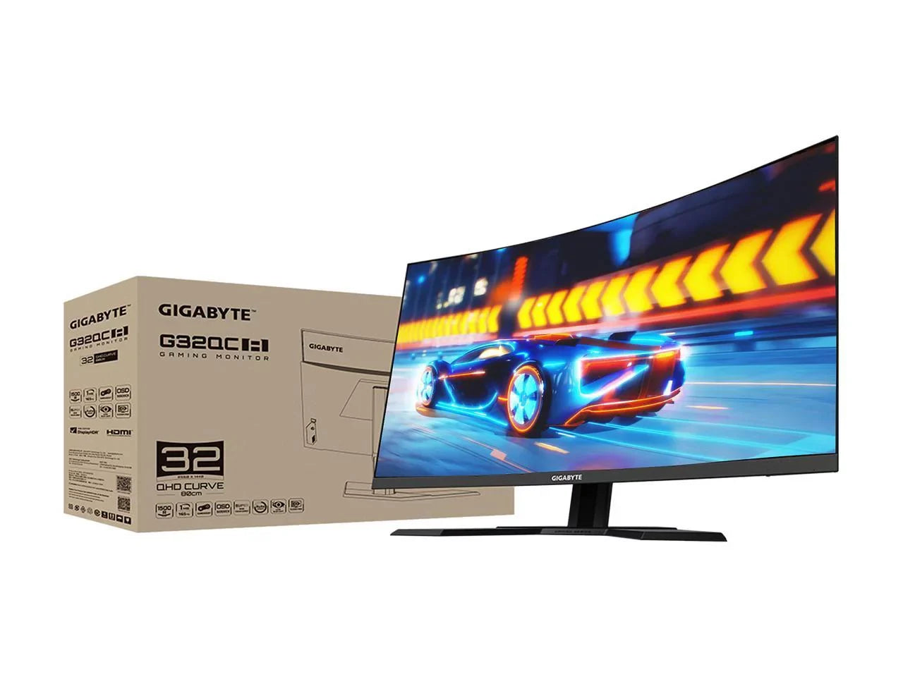 GIGABYTE 32" 165Hz 2K Curved Gaming Monitor 1ms FreeSizeync Premium Pro, QHD 2560 x 1440, 93% DCI-P3, VESizeA HDR400, 1 x DisplayPort 1.2, 2 x HDMI 2,0, 2 x USizeB 3.0 G32QC A