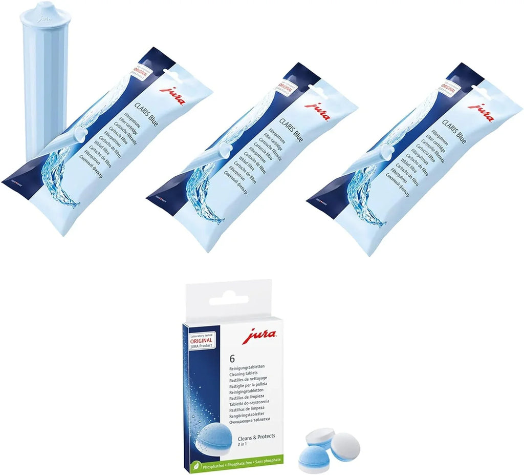 Jura Claris Blue Water Filter Cartridges (x3) and Cleaning Tablets (6 Tabletts) Combo Pack