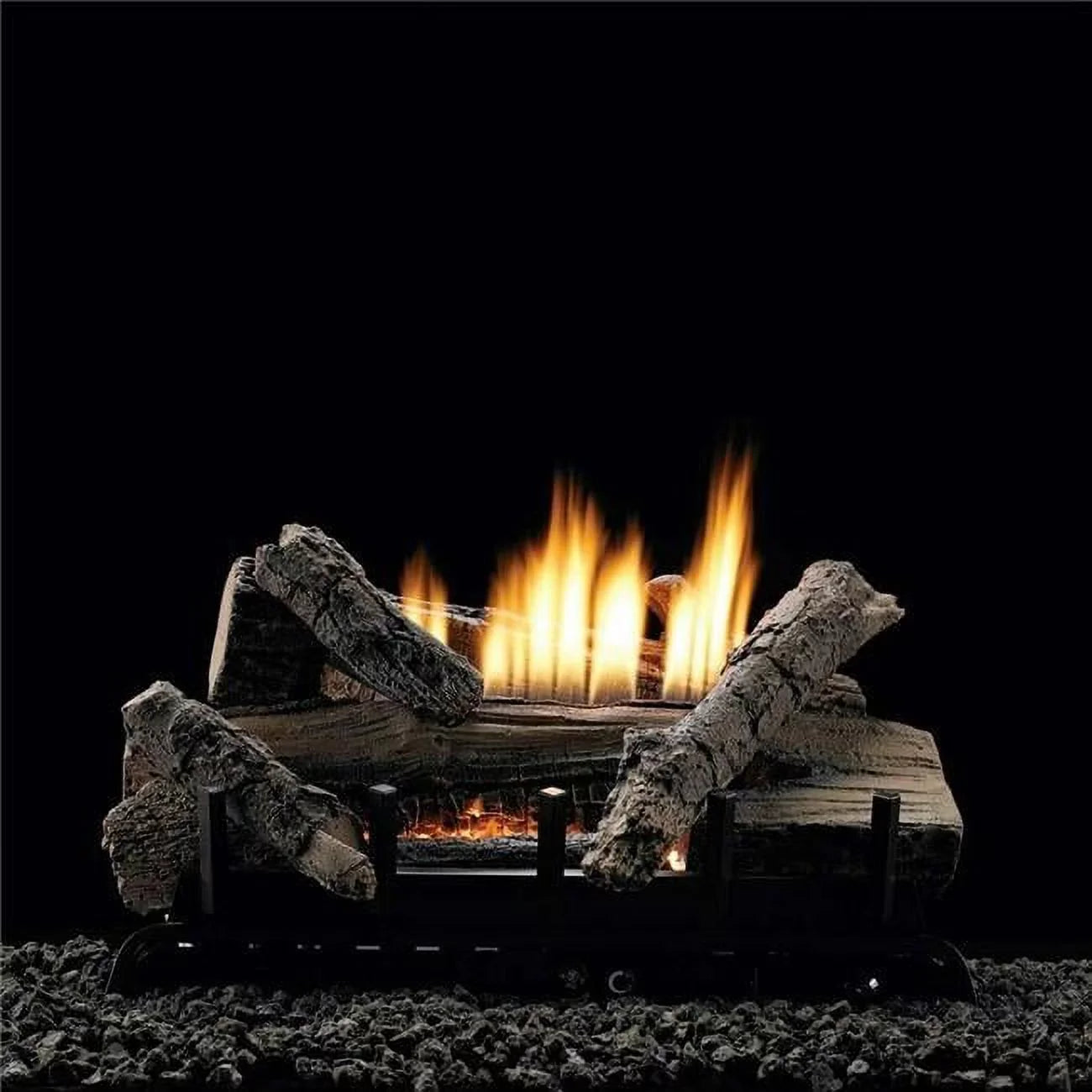 24 in. Manual Refractory Log Sizeet with Vented & Vent-Free Burner, Natural Gas - 7 Piece