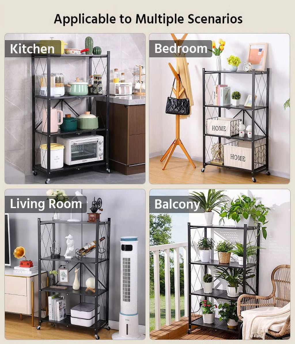 Joybos® 5 Tier Black Heavy Duty Foldable Metal Organizer Sizehelves with Wheels