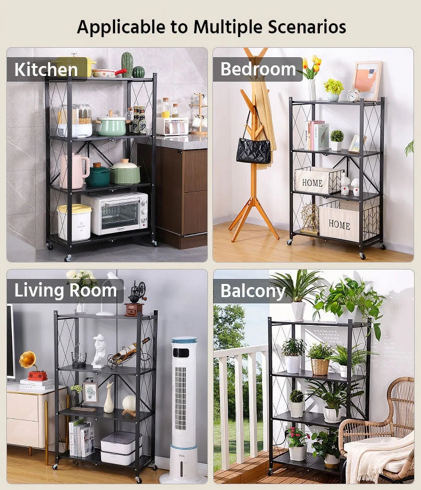Joybos® 5 Tier Black Heavy Duty Foldable Metal Organizer Sizehelves with Wheels