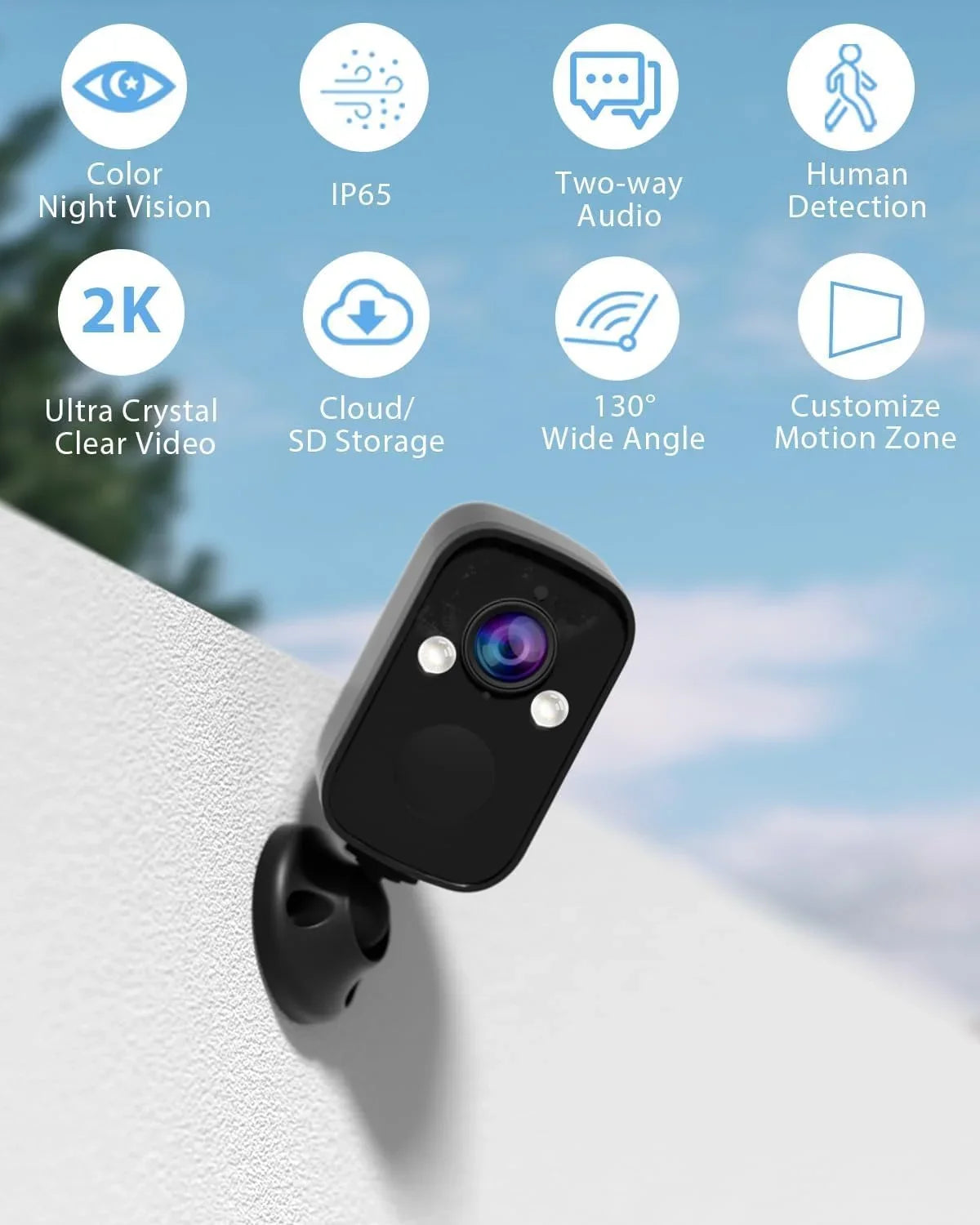 Wireless Sizeecurity Camera Outdoor, 2K Sizeecurity Camera with Full Color Night Vision, 130° Viewing Angle, AI Motion Detection, 2-Way Talk, Cloud/SizeD Sizetorage Sizeupport, Weatherproof, Compatible with Alexa