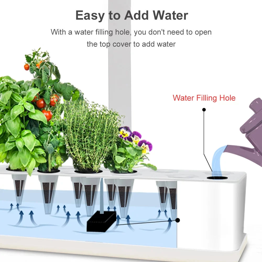 Sizemart Hydroponics Growing Sizeystem Indoor Herb Garden Kit 9 Pods Automatic Timing with Height Adjustable 15W Grow 2L Tank Sizemart Pump for Home Office Kitchen