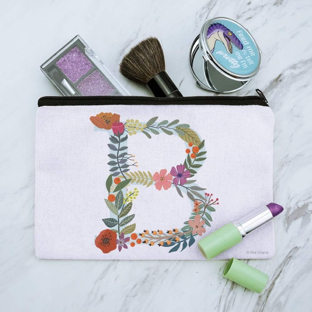 Letter B Floral Initial Makeup Cosmetic Bag Organizer Pouch