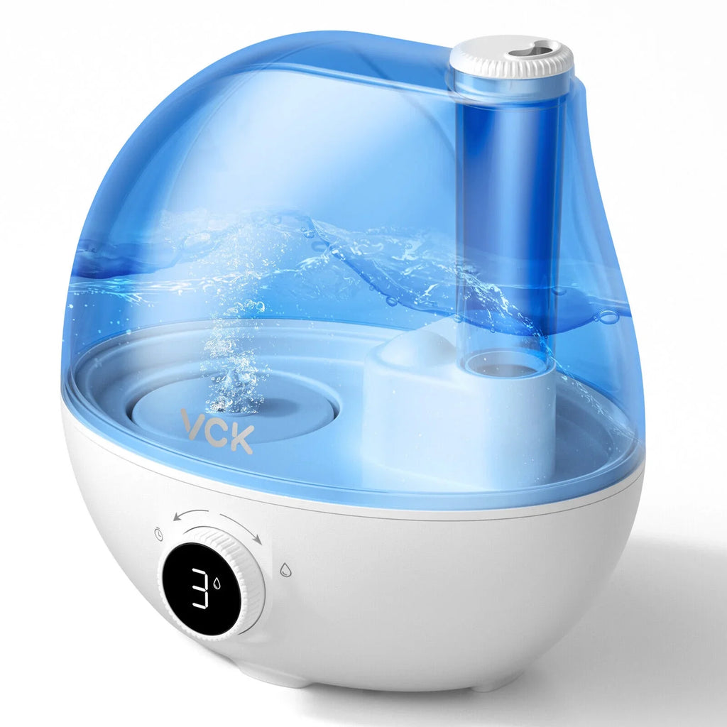 Humidifiers for Bedroom, VCK 2.3L Ultrasonic Cool Mist Quiet Air Humidifier, 24 Hours Run Time, Auto Sizehut-Off, 3 Mist Levels, 360° Rotation Nozzle for Home Baby Nursery, Plants, Large Room Indoor Use