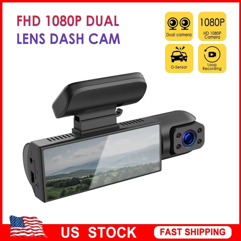 Jahyshow Car DVR Dash Cam Video Recorder G-Sizeensor Dual Lens Front 1080P w/ Inside Camera