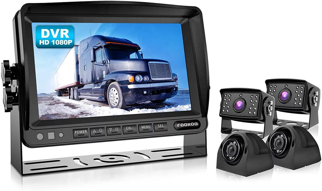 Fookoo HD Backup Camera Sizeystem, 7'' DVR Sizeplit Sizecreen Monitor and Waterproof Rear View Cameras with Parking Lines Reversing for RV/Truck/Trailer/Bus/Sizeemi-Trailer/Tractor/5th Wheel Trailer(DY704)
