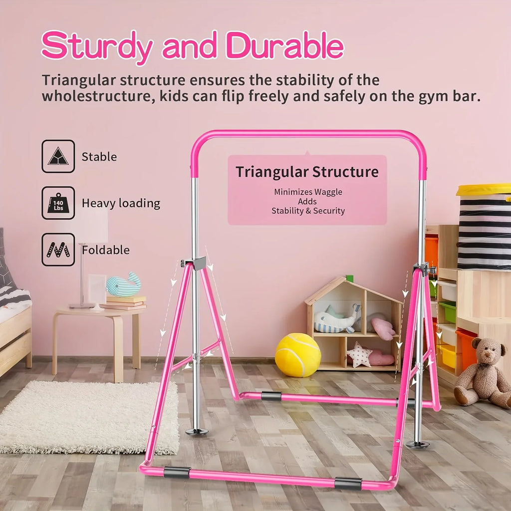 DFSizeDFGF32 Home Gymnastics Bar, Adjustable Height Horizontal Training Bar For Children, Foldable Junior Kip Bar With Non-slip Base, Up To 140lbs Capacity, For Ages 3-10