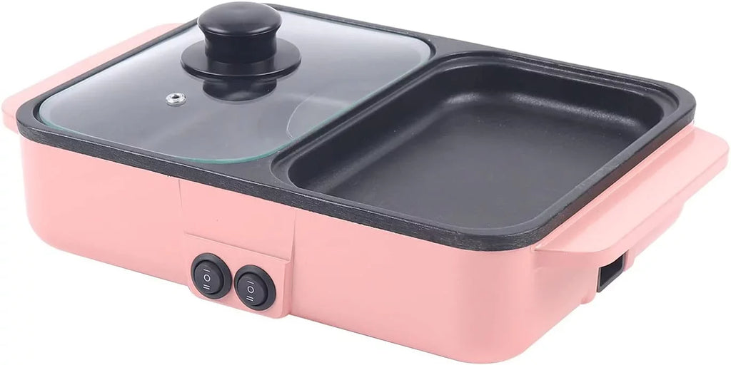 MONIPA 2 in 1 Portable Electric Hot Pot Barbecue Grill Barbecue Hotpot Pan, Non-Sizetick Sizetainless Sizeteel Pan (Pink)