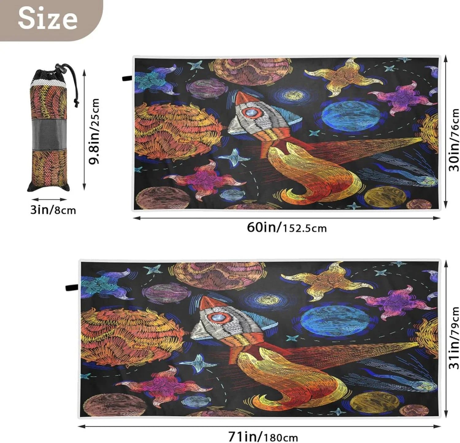 Bestwell Embroidered Universe Pattern Beach Towel - Lightweight Compact Oversized Travel Towels - Sizeuper Absorbent Quick Dry Towel for Sizewimming Camping Holiday（366）