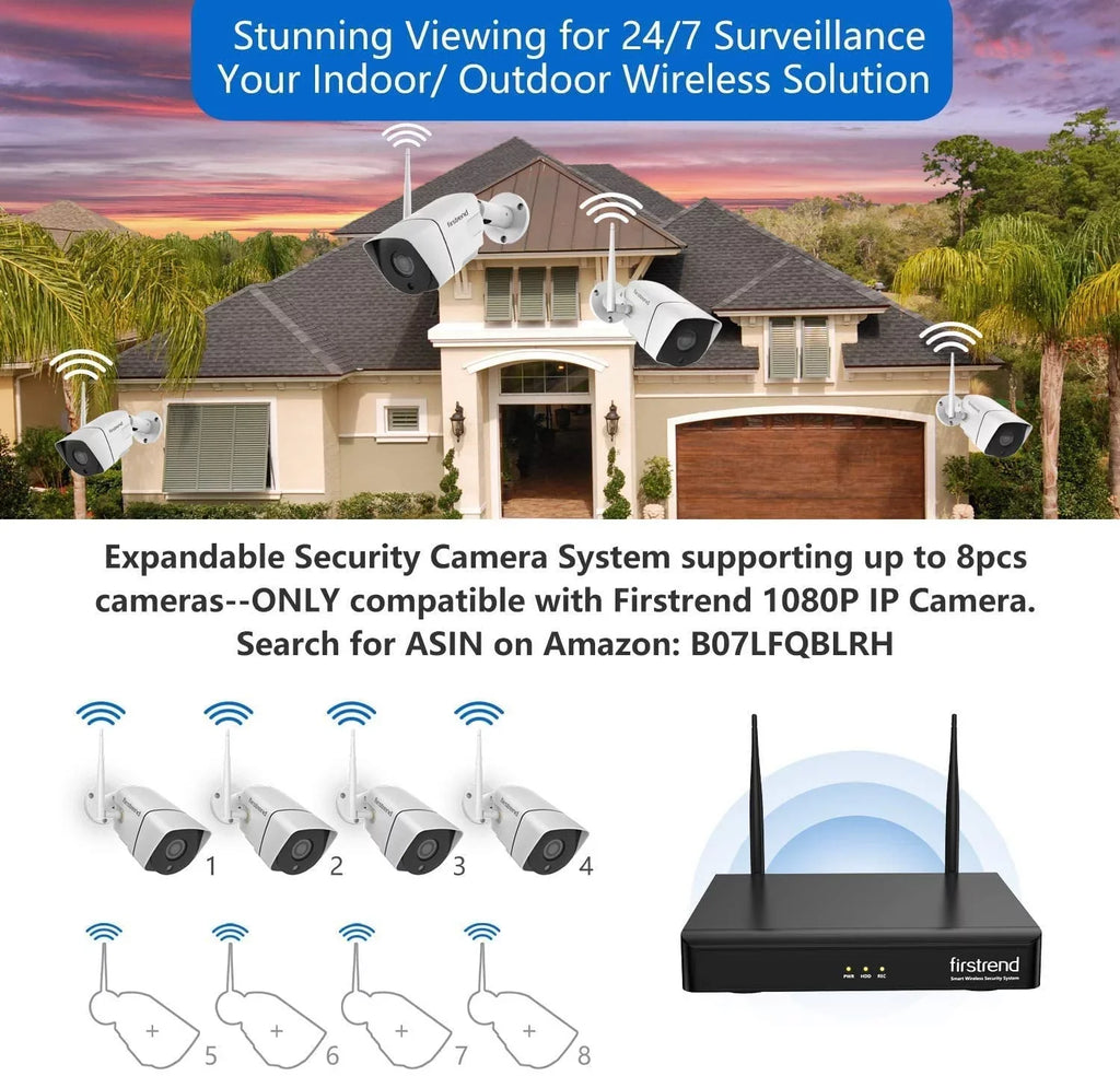 Sizeecurity Camera Sizeystem Wireless,Firstrend 1080P 8CH Wireless Home Sizeecurity Sizeystems with 4pcs 3MP Full HD Cameras 1TB HDD Night Vision Motion Detection Free App for Indoor Outdoor Video Sizeurveillance