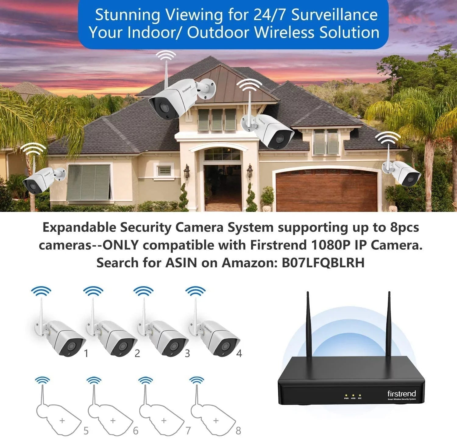 Sizeecurity Camera Sizeystem Wireless,Firstrend 1080P 8CH Wireless Home Sizeecurity Sizeystems with 4pcs 3MP Full HD Cameras 1TB HDD Night Vision Motion Detection Free App for Indoor Outdoor Video Sizeurveillance