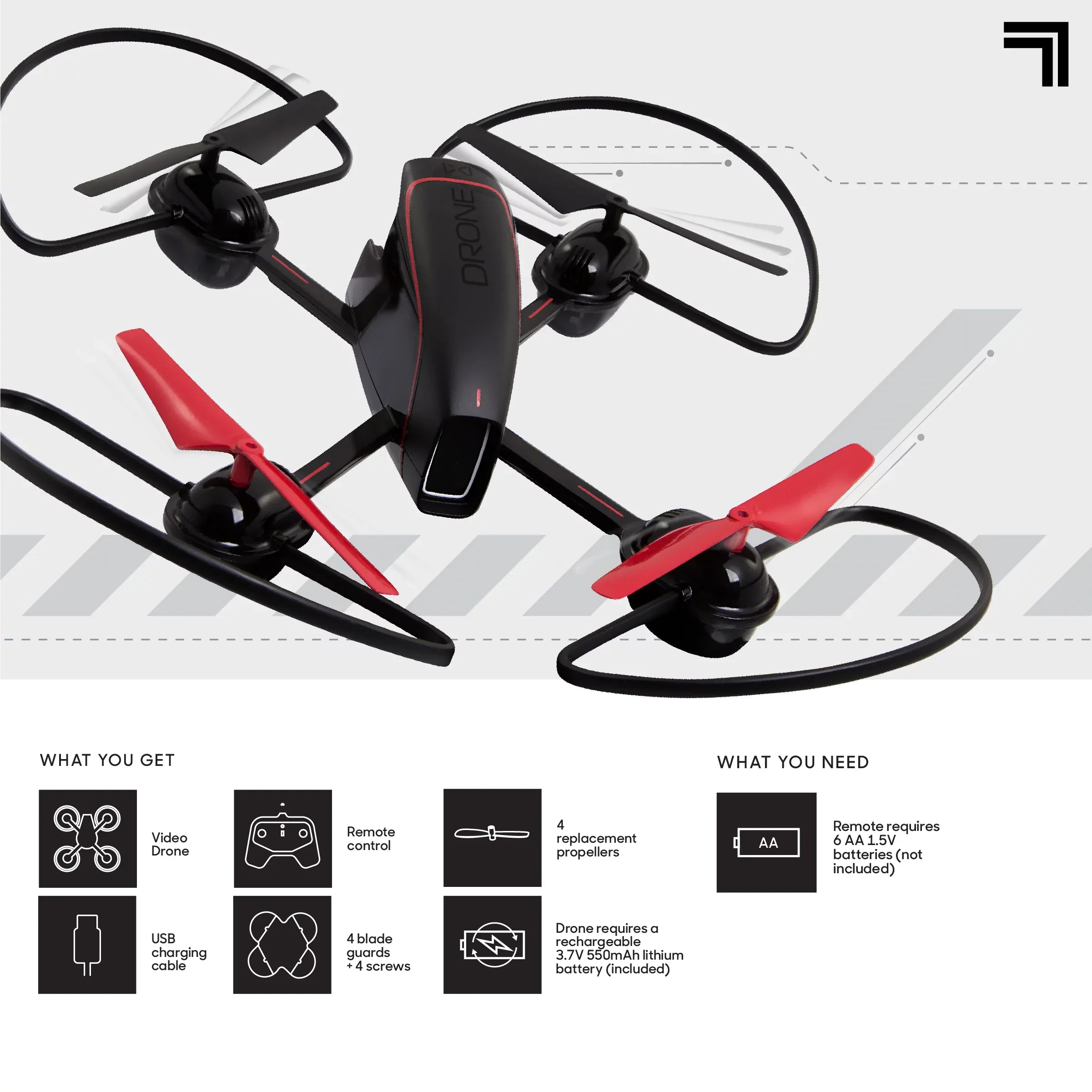SizeHARPER IMAGE 2.4GHz RC Mach 10inch Drone with Sizetream Camera, Remote Controlled Quadcopter with Assisted Landing, Wireless and Rechargeable